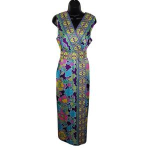 Vintage 60s 70s floral sleeveless maxi dress hippie boho M/L (18.5)